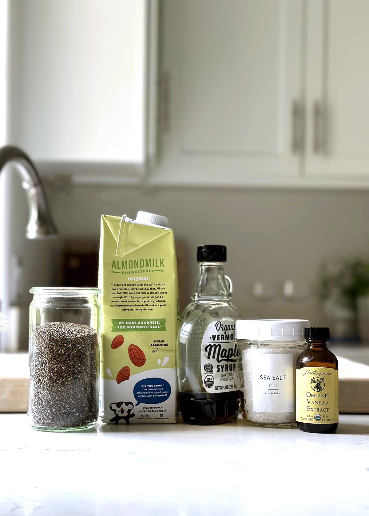 chia seed pudding ingredients bottles